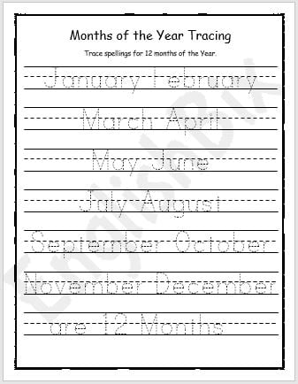 12 Months of the Year Tracing Worksheet - EnglishBix