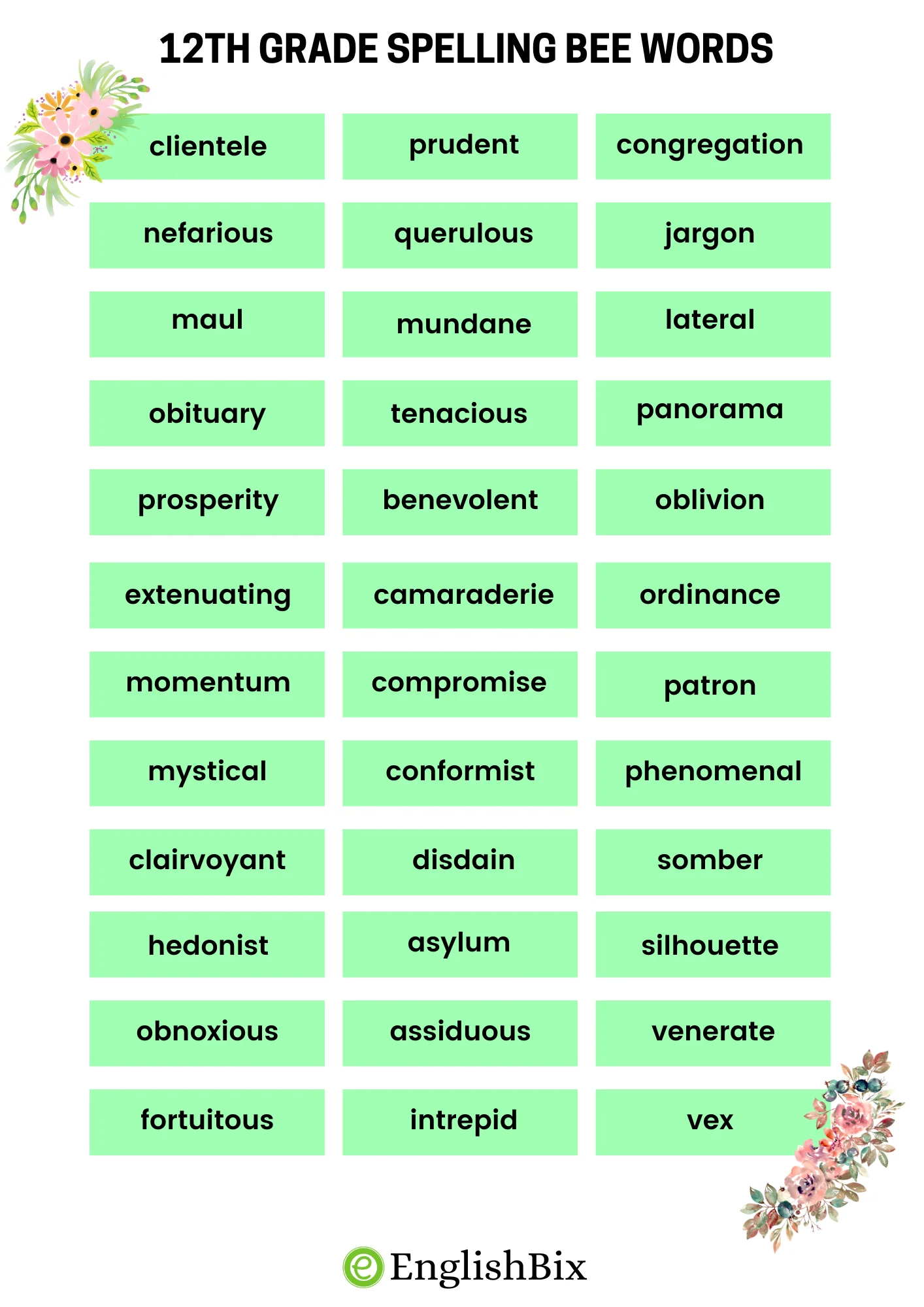 12th grade academic vocabulary words