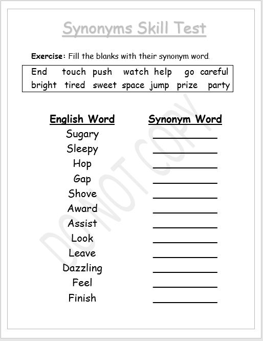 Synonyms Worksheets & Printables - EnglishBix