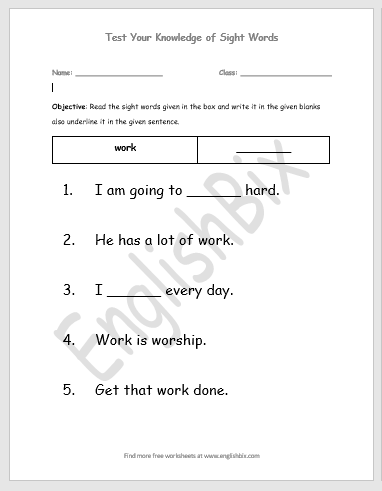 Write and Underline 'Work' - the Fry Sight Word