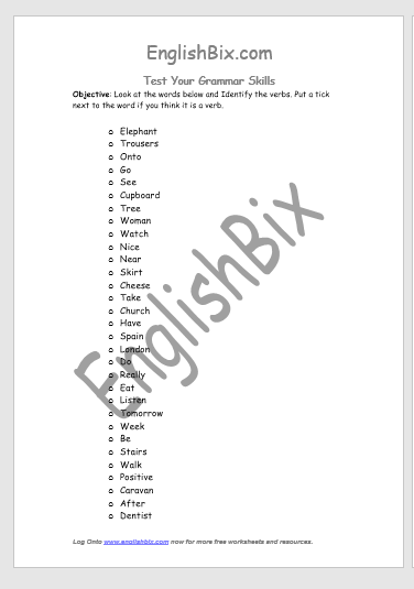 Identify the Verbs from the Words List and Tick Them