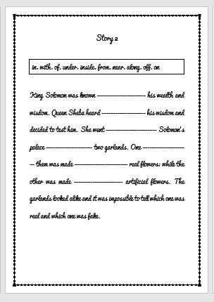 Set2- Read Story and Fill blanks with given prepositions