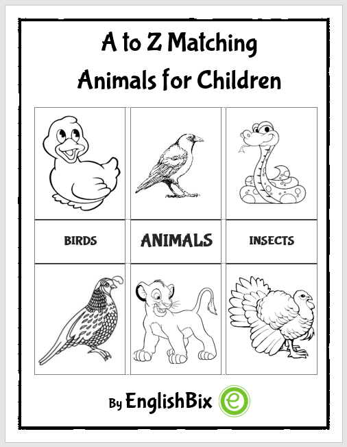 A to Z Matching Animals Activity Worksheets - EnglishBix