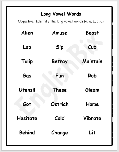 Identify Long Vowel Words from the List - EnglishBix