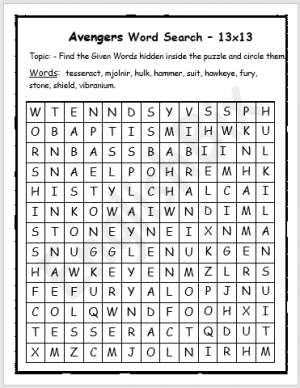 The Avengers Word Search Printable - EnglishBix