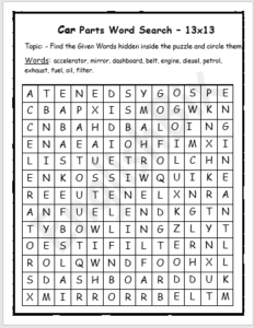 Car Brands and Parts Word Search Printable - EnglishBix