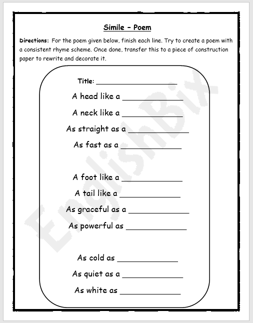 Create Poem with Rhyme Scheme Worksheet - EnglishBix