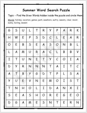 Summer Season Word Search Puzzles Workbook EnglishBix