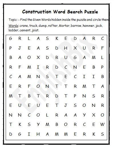 Construction Word Search Printable