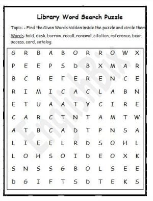 in the library word search mini workbook englishbix