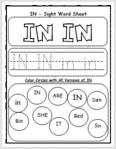 Prek Sight Words Worksheets & Printables - EnglishBix