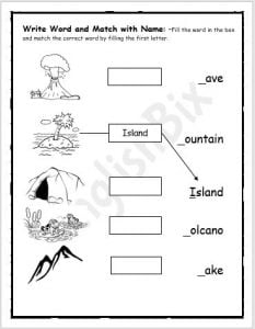 Earth Landforms Labelling Worksheet for 1st Grade - EnglishBix