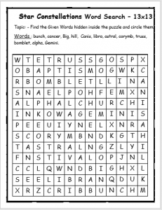 Star Constellations Word Search Printables - EnglishBix