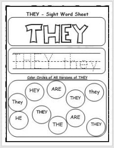 They Sight Word Printable Worksheet - EnglishBix