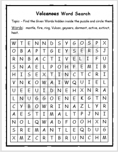 Volcano Word Search Printable - EnglishBix
