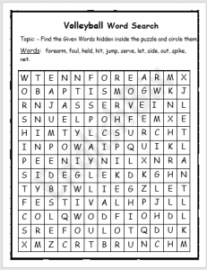 Volleyball Word Search Printable - EnglishBix