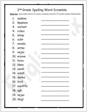 2nd Grade Spelling Word Scramble Worksheet - EnglishBix