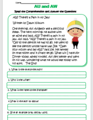 AU and AW Reading Comprehension Worksheet