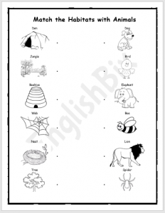 Animal Habitats Matching Worksheet - EnglishBix
