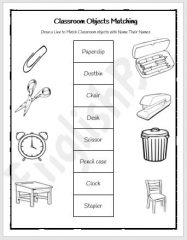 Classroom Objects Matching Exercise Worksheet