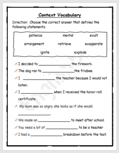 Vocabulary in Context Worksheet - EnglishBix