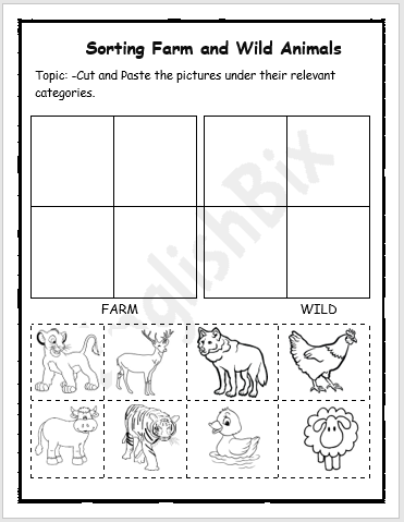Farm and Wild Animals Sorting Worksheet - EnglishBix