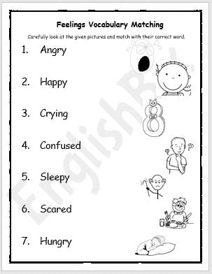 feelings vocabulary pictures matching worksheet englishbix