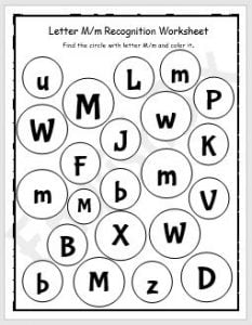Find the Letter M - Recognition Worksheet - EnglishBix