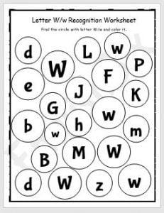 Find the Letter W - Recognition Worksheet - EnglishBix