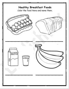 Healthy Food Items for Breakfast Worksheet - EnglishBix