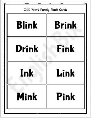 INK Word Family Activities Worksheets - EnglishBix