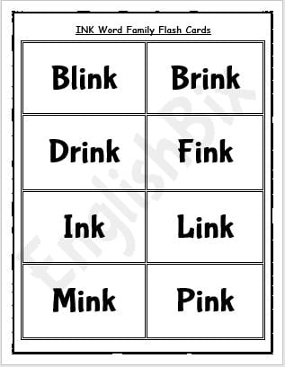 INK Word Family Activities Worksheets - EnglishBix