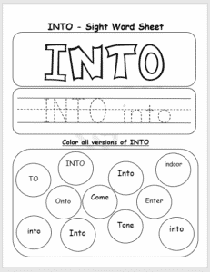 Into Sight Word Printable Worksheet - EnglishBix