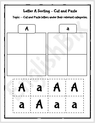 Letter A Cut and Paste Activity Worksheet - EnglishBix