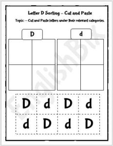 Letter D Cut and Paste Activity Worksheet - EnglishBix