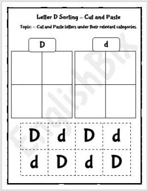 Letter D Cut and Paste Activity Worksheet - EnglishBix