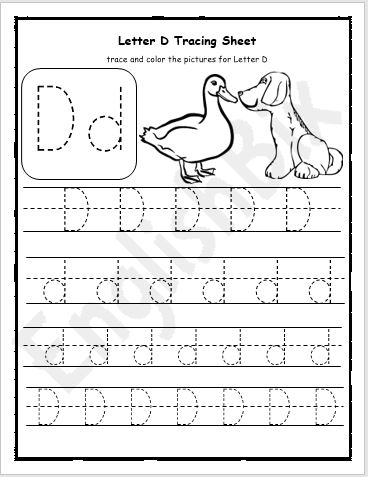 Writing Practice Letter D Printable Worksheet For Preschool In 2020 Images