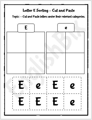 Letter E Cut and Paste Activity Worksheet - EnglishBix