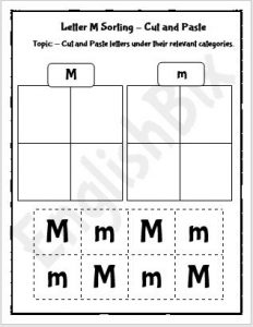 Letter M Cut and Paste Activity Worksheet - EnglishBix