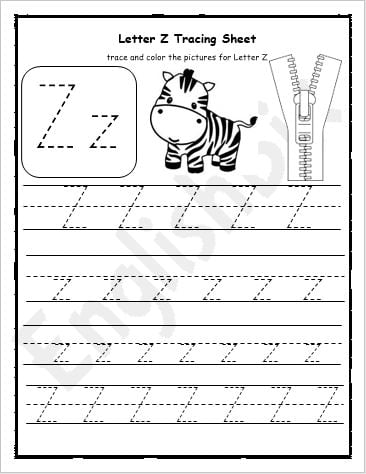 letter z tracing writing practice worksheet englishbix