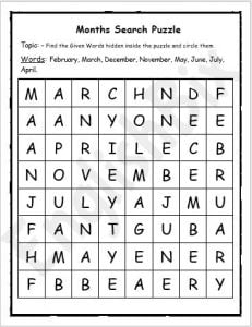 Months of the Year Word Search Printable - EnglishBix