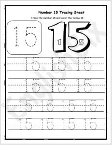Number 15 Tracing Worksheet for Preschool - EnglishBix