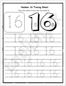 Number 16 Tracing Preschool Worksheet - EnglishBix