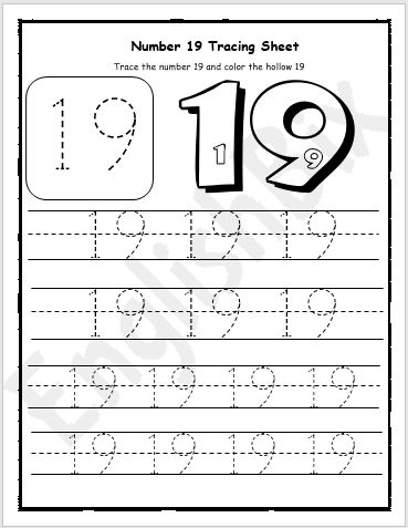 number 19 tracing worksheet for preschool englishbix