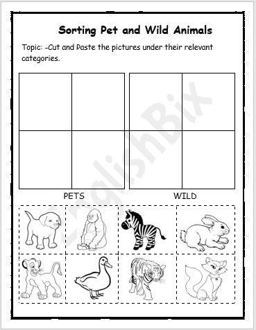 Pet and Wild Animals Sorting Worksheet - EnglishBix