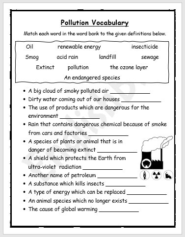 Water Pollution Worksheets & Printables - EnglishBix