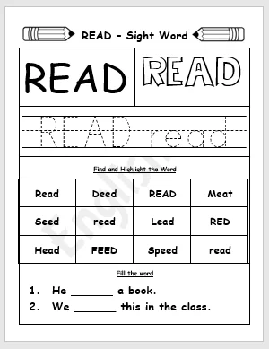 read sight word printable worksheet englishbix