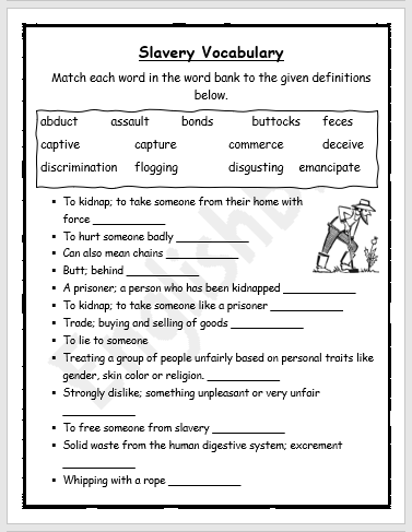 slavery vocabulary worksheet englishbix