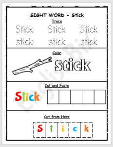 Stick Sight Word Printable Worksheet - EnglishBix