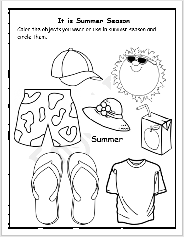 summer season clothes coloring worksheet  englishbix